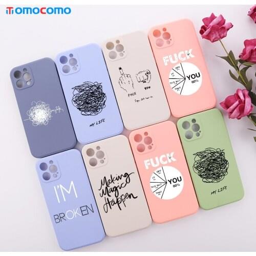 Geometry Interesting Text Liquid Silicon Phone Cover For iPhone 11 12 Pro Max Mini XS XR X 7 8P Shockproof Phone Case Shell