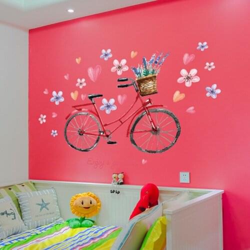 Romance Loving heart Bicycle wall sticker PVC Material Art wall decals for Living room bedroom girl room wall decoration sticker