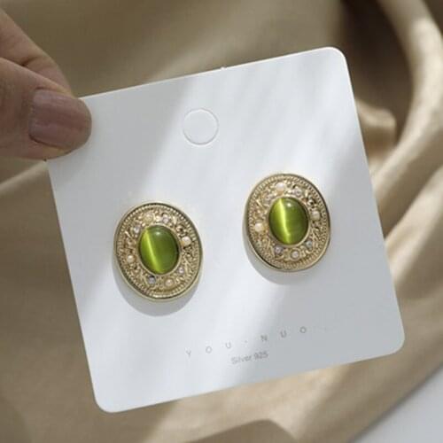 New wind restoring ancient ways is royal pearl earrings oval green opal eardrop geometry stud earrings