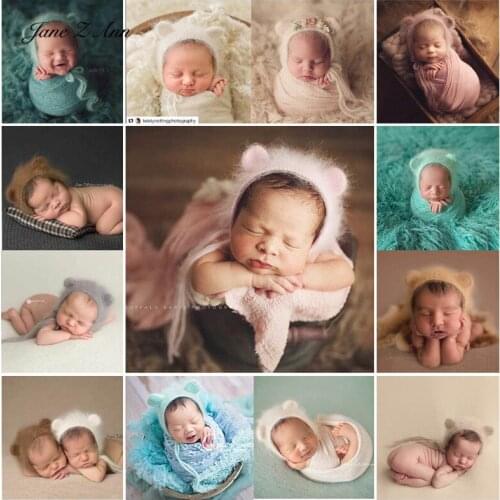 Jane Z Ann Newborn Photography Props Cap Baby Hand-Woven bear head Hat Studio shooting multi-colors Props
