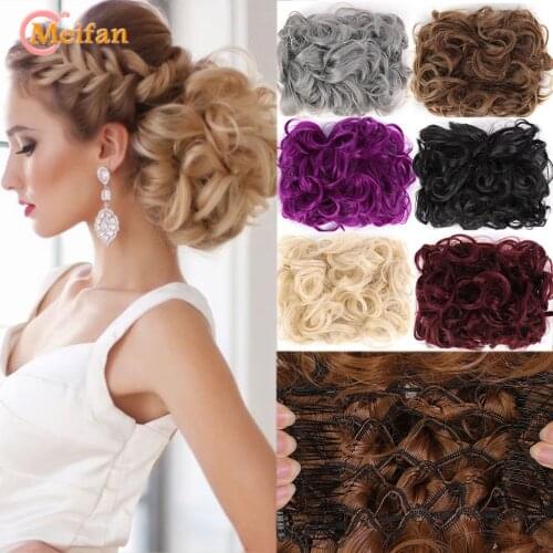 MEIFAN Synthetic Messy Fluffy Hair Bun Curly Chignon with Comb Clip In Ponytails Extensions Updo Cover Hair Tail Bow Accessories