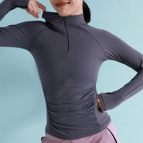 SALSPOR Sports Yoga Shirts Women Slim Fit Breathable Zipper Long Sleeve Fitness Jogging Training Workout Solid Athletic Gym Top