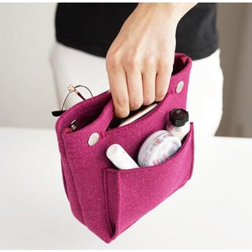 Women Portable Makeup Bag Felt Fabric Insert Handbag Cosmetics Organizer XIN-Shipping