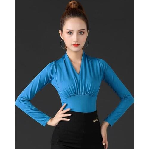Latin Dance Tops V-neck New Female Adult Modern National Standard Dance Tops Ballroom Dance Costumes Performance Dance Clothes