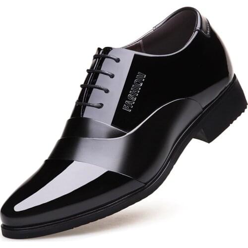 Height increasing 6CM Pointed Toe Formal Men Dress Shoes 2019 Patent Leather Wedding Shoes for Men Elegant Black Leather Shoe