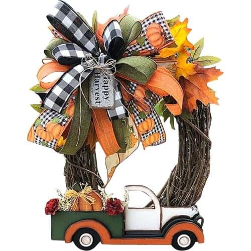 Farmhouse Pumpkin Truck Wreath-Autumn Nature Decoration Pumpkin Truck Wreath Autumn Door Decoration Garland Ornament