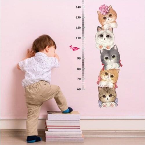 Lovely Cartoon Cats Kids Height Wall stickers PVC Vinyl DIY Newest Home Decor Kids Room Decor Waterproof Removable