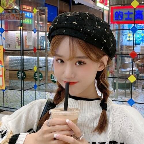 2021 Fashion Octagonal Hat Female British Retro Summer French Hats Women Korean Tide Wild Plaid Newsboy Painter Beret Cap