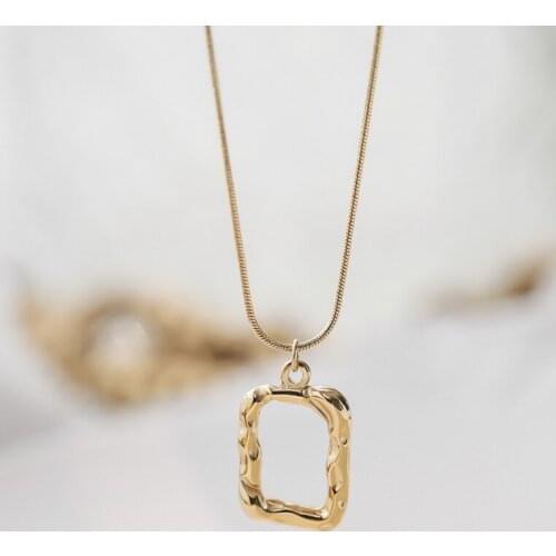 YUN RUO 2021 Vintage 18 K Gold Color Geometric Square Pendant Necklace Woman Jewelry Fashion Titanium Steel Accessory Never Fade