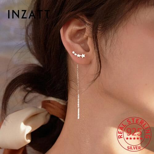 INZATT Real 925 Sterling Silver Zircon Star Tassel Drop Earrings For Fashion Women Party Fine Jewelry OL Accessories Gift