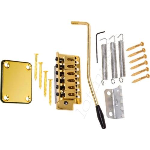 Golden Electric Guitar Tremolo Bridge with Neck Plate for Fender Strat ST Guitar Replacement