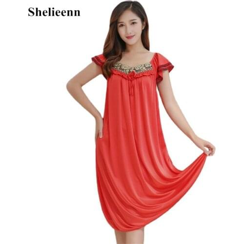 2021 Large Size Sexy Women Ice Silk Sleepwear Female Nightgown Women Nightwear for Ladies Night Shirts Loose Home Clothing