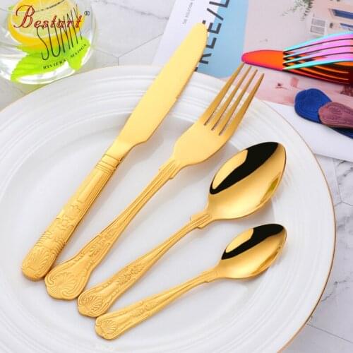 4Pcs Stainless Steel Cutlery Luxury Knives Forks Coffee Spoons Flatware New Silverware Set Kitchen Dinner Tableware Dropshipping