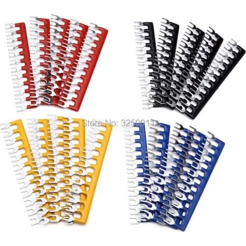 50PCS TB2512 Suyep 12 Positions 25A Wire Connector Pre Insulated Fork Type Barrier Spades Terminal Strip Jumper Block