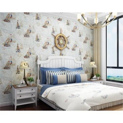 Beibehang wall paper 3dEuropean childrens room full of non-woven wallpaper Mediterranean style sailing wallpaper for kids room