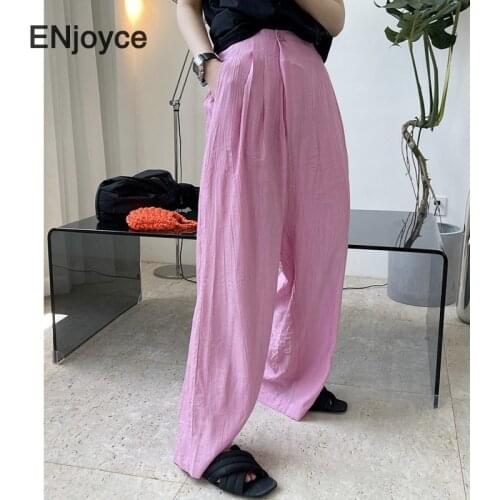 Vintage Rose Red Pants Womens Summer Chic Folds Texture High Waist Wide Leg Loose Trousers Casual Oblique Placket Sweatpants
