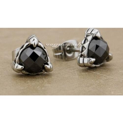 316L Stainless Steel Black CZ Stone Triangle Claw Fashion Stud Biker Punk earrings 4X019 (2 Pieces)