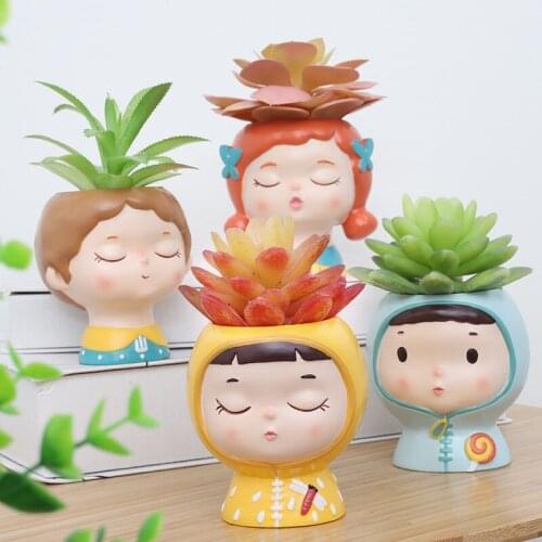 PVC Enamel Cartoon Small Person Modeling Flowerpot Lovely Desktop Fleshy Flowerpot Home Gardening Creative Landscape Flowerpot
