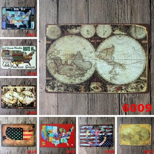 Bar Decor World Map Metal Plate Vintage Metal tin sign Bar Wall art craft painting metal art for Home Bar Store Pub 20x30cm