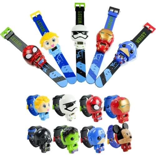 Disney Frozen Spiderman Iron Man Mickey Hulk Captain America Telescopic Deformation Toy Watches Cartoon Anime Figure Kids Gifts