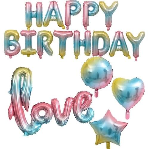 Gradient Love Star Balloon Happy Birthday Letter Foil Number Heart Balloon for Wedding 1st Birthday Baby Shower Party Decoration