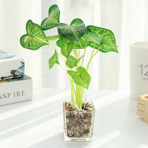 Artificial Plant Flowers Potted Oak Leaf Glass Flower Pot Green Succulent Plant Garden Home Office Balcony Tree Pot Decoration