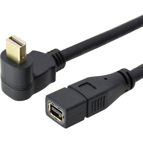 Qywo MINI displayport Mini DP male to female extension cable 0.3m 90 degree angle black color for Macbook laptop