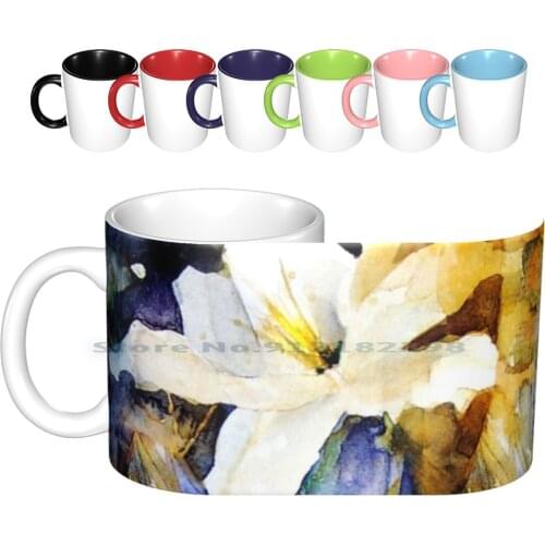 White Lily Ceramic Mugs Coffee Cups Milk Tea Mug White Lily Fine Art Angela Burman Flowers White Creative Trending Vintage Gift