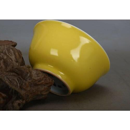 Chinese Jingdezhen Porcelain Yellow Glaze Bowl 4.4 inch