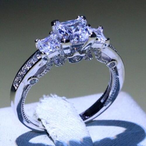 Classical Three Stone Fashion Jewelry 925 Sterling Silver Princess Cut 5A Cubic Zirconia Square CZ Party stripe Wedding Ring Set