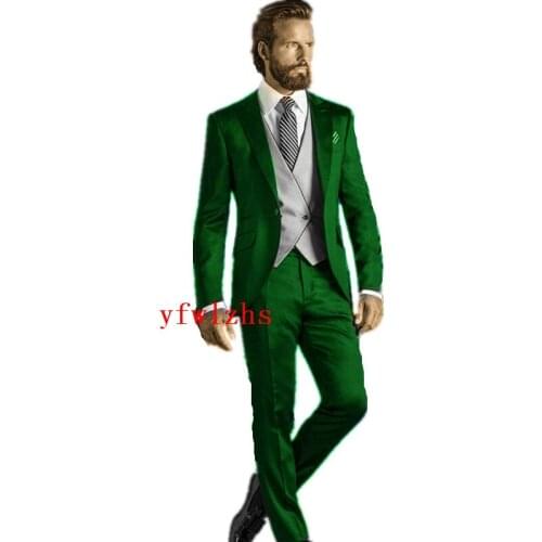 Handsome Groomsmen Peak Lapel Groom Tuxedos Wedding Dress Men Suits Blazer Prom Dinner (Jacket+Pants+Tie+Vest) A805