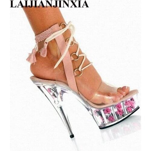 LAIJIANJINXIA Women 15CM High Heels Platform Romantic Sandals Wedding Party Dancing Shoes Open Toe Pole Dance Shoes