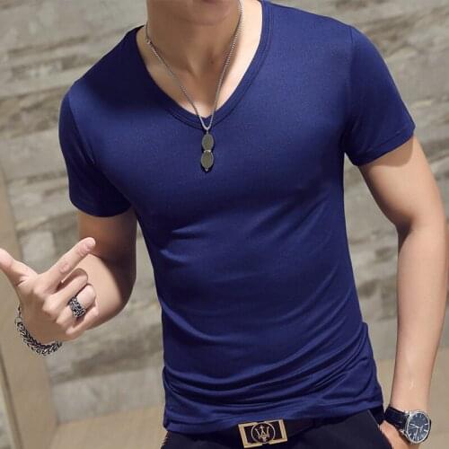 Summer Solid Color Mens T-shirt Short Sleeve V-neck Mens T-shirt Mens M-3XL T Shirt Free Shipping 8 Colors