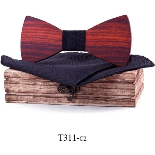 Linbaiway Classic Men Wooden Bowtie Pocket Square Set Adult Neck Wear Bowknot Wedding Party Noeud Papillon Man Cravate Homme
