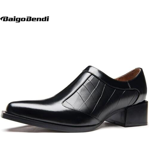 Size 37- 44 Small Size Hight End Mens Hight Heel Oxfords Trendy Zip Full Grain Leather Formal Dress Heightened Shoes