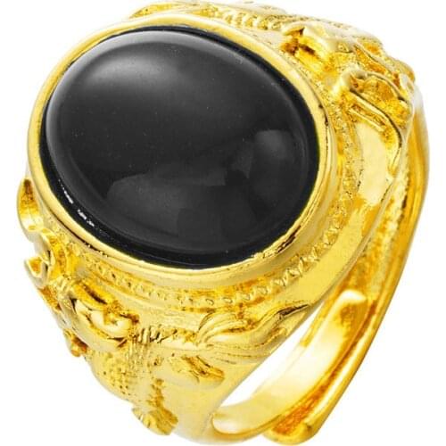 Dragon Men 's Ring Black Stone Punk Rock Gold Color Resizable To 7-11 Finger Jewelry Never Fade