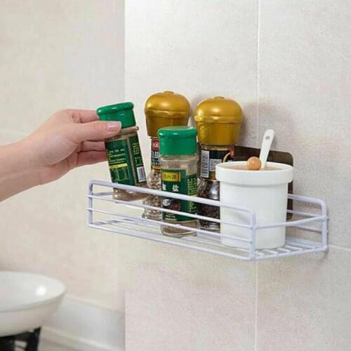 Wall Mount Shower Adhesive No Drilling Storage Organizer Shampoo Holder Rack Iron Kitchen Bathroom Toilet Shelf