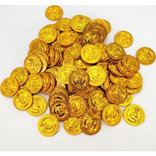 Newest 50Pcs Pirates Gold Coins Plastic Game Coin For Kid Party Supplies Treasure Coins Christmas Decoration 5Z