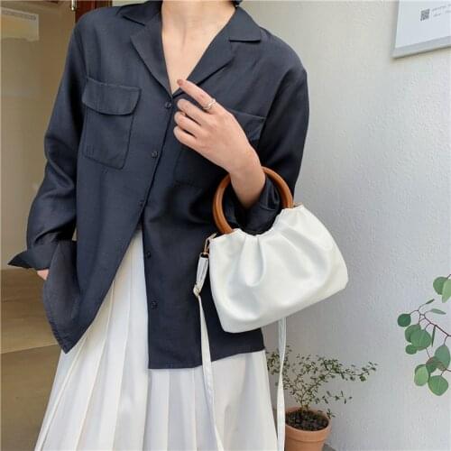 Solid Color Women Pleated Small Shoulder Bags Fashion Portable Ladies Messenger Bag Elegant Female Ring Handle Purse Handbags