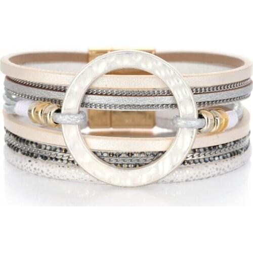 ORNAPEADIA 2021 New Bohemian Multi-layer Pu Leather Magnetic Buckle Bracelet for Women Fashion Womens Bracelet Bangles