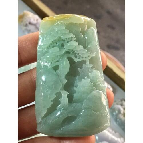 Real 7A Myanmar jade Hand-Carved landscape emperor green jade pendant necklace pendants jewelry jade necklaces