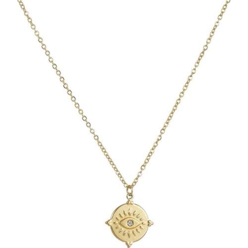 Simple Stainless Steel Round Pendant Necklace For Women High Quality Gold Color Star Eye Sun Collar Necklaces Jewelry Gift