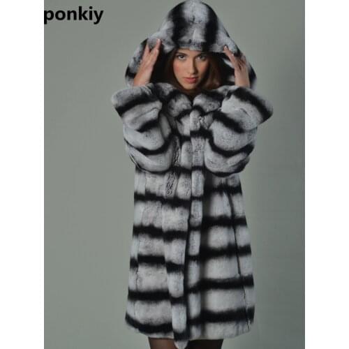 Real Fur Coats Natural Rex Rabbit Fur Witner Jacket Women Outerwear Striped Thick Warm Stand Collar Streetwear 2020 New