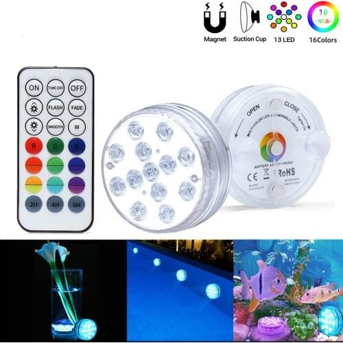 2021 Upgrade 13 LED RGB Submersible Light With Magnet and Suction Cup Swimming Pool Light Underwater Led Light Night for Pond