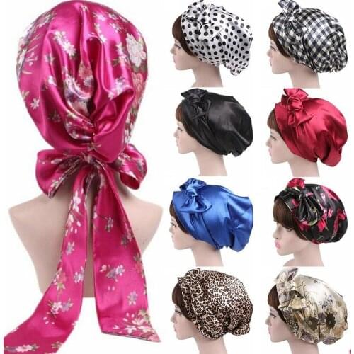 Women Silk Shower Cap Night Sleep Cap Hair Bonnet Hat Head Cover Satin Turban Headscarf