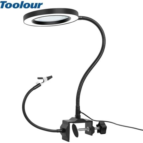 Toolour Bench Vise Table Clamp Soldering Third Hand Tool Welding Station with USB 5X 42 SMD LED Magnifier Soldering Iron Holder