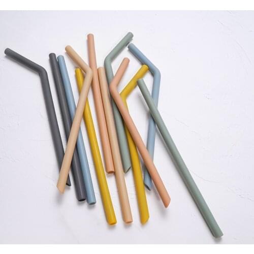 Solid Color Reusable Silicone Straws Baby Food Grade Flexible Bent Straight Drinking Straws Children Party Bar Accessory Tea Use