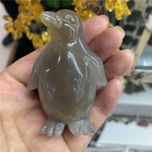Natural Agate Penguin Figurines Miniatures Hand Carved cute Animal Statue Feng Shui Healing Crystal home decoration for gifts