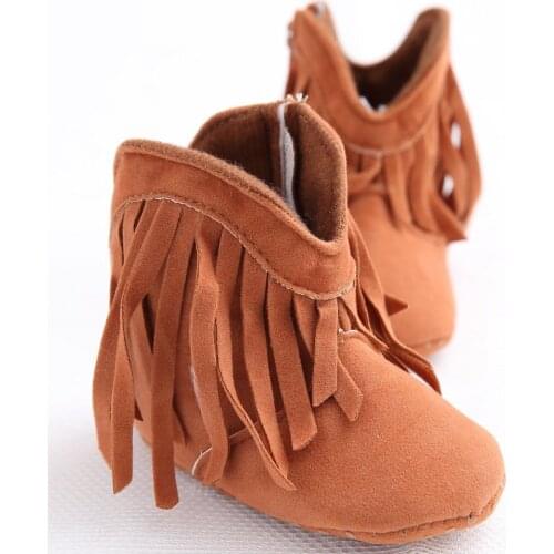 Warm Tassels Newborn Baby Girl Boy Kids Solid Fringe Shoes Infant Toddler Soft Soled Anti-slip Boots 0-18M