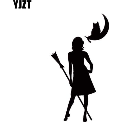 YJZT 8.4*15.5CM Sexy Girl Witch And Cat Black/Silver Zero Defect Vinyl Decal Car Sticker Design Silhoutte C20-0616